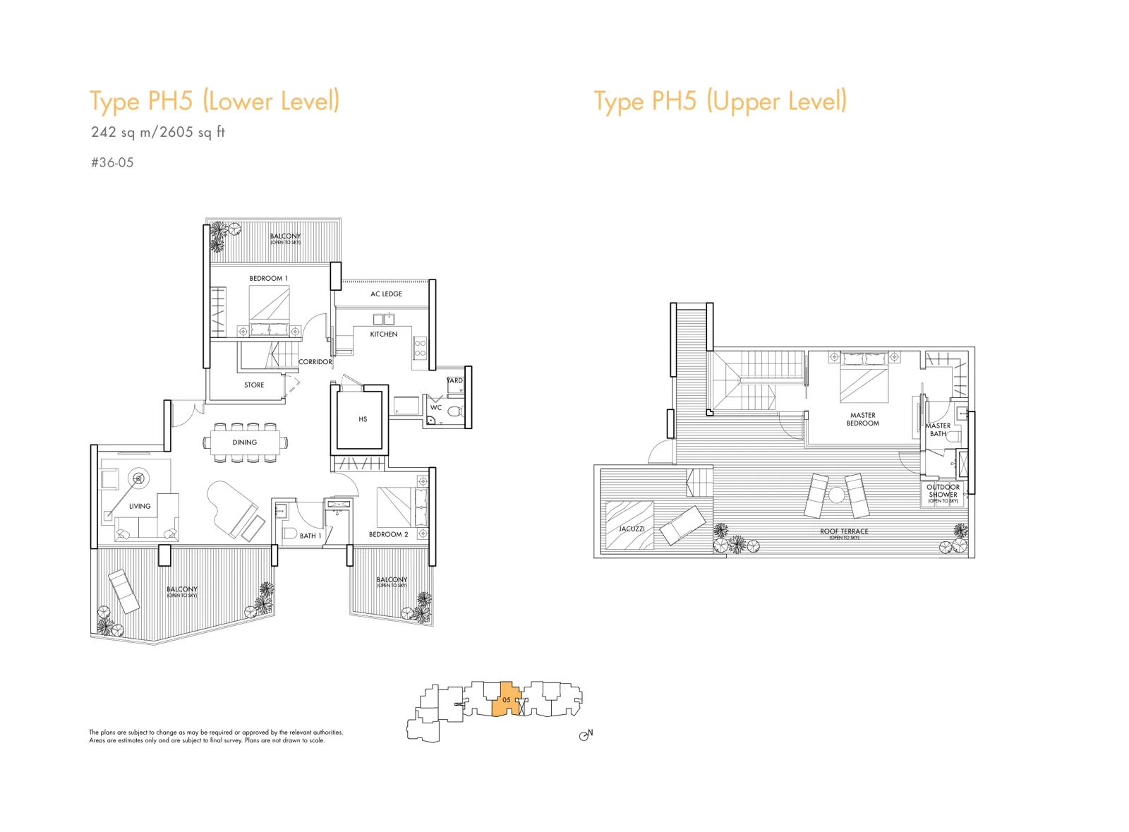 Spottiswoode Residences floor plan, type PH5: Penthouse, 3 bedrooms, 2,605 sq ft