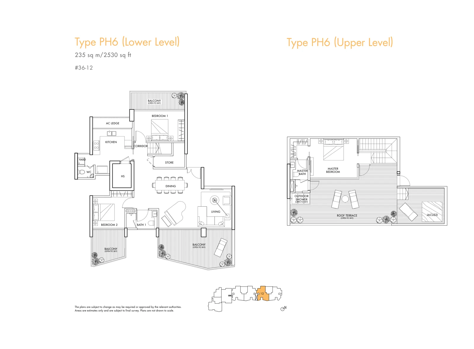 Spottiswoode Residences floor plan, type PH6: Penthouse, 3 bedrooms, 2,530 sq ft