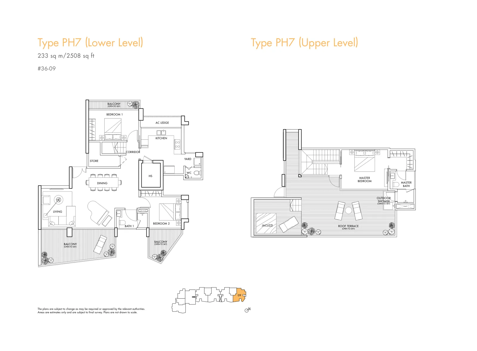 Spottiswoode Residences floor plan, type PH7: Penthouse, 3 bedrooms, 2,508 sq ft