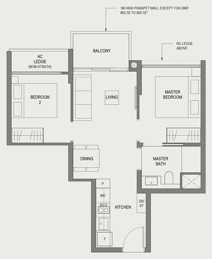 Springleaf Residence floor plan, type B1: 2 Bedroom (Basic), 527 sq ft