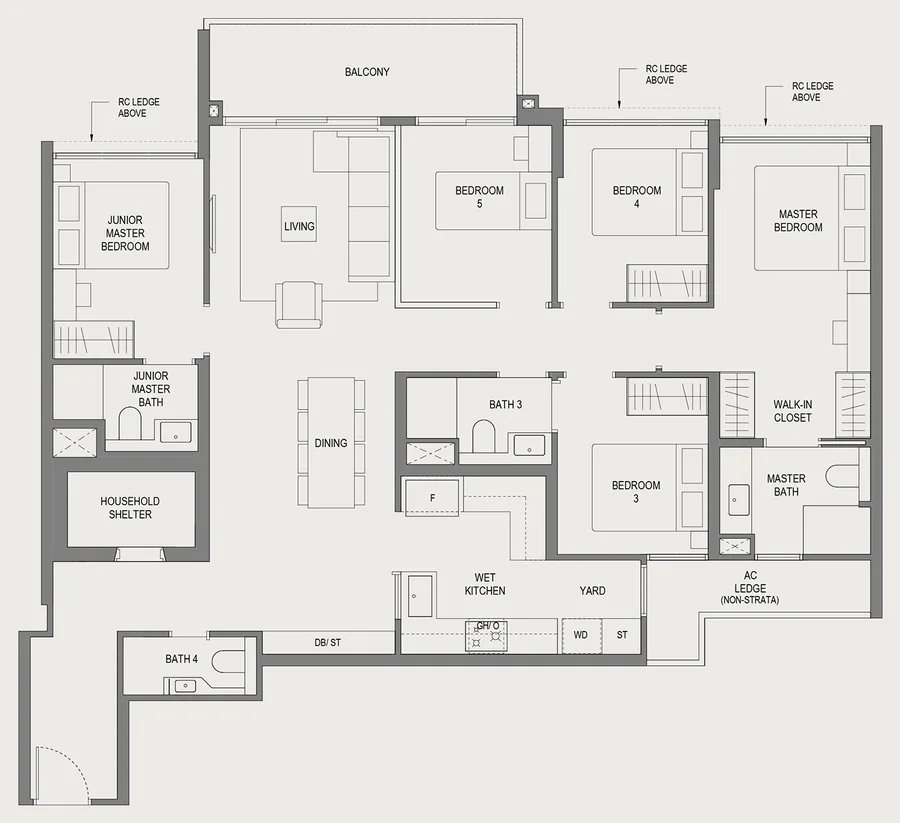 Springleaf Residence floor plan, type E2: 5 Bedroom, 1,475 sq ft