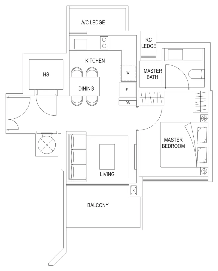 Stars Of Kovan floor plan, type A2: 1-Bedroom, 506 sq ft