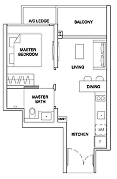 Stirling Residences floor plan, type 1BR: 1-Bedroom, 441 sq ft