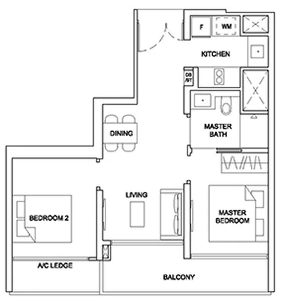 Stirling Residences floor plan, type 2BR-C2a: 2-Bedroom, 624 sq ft