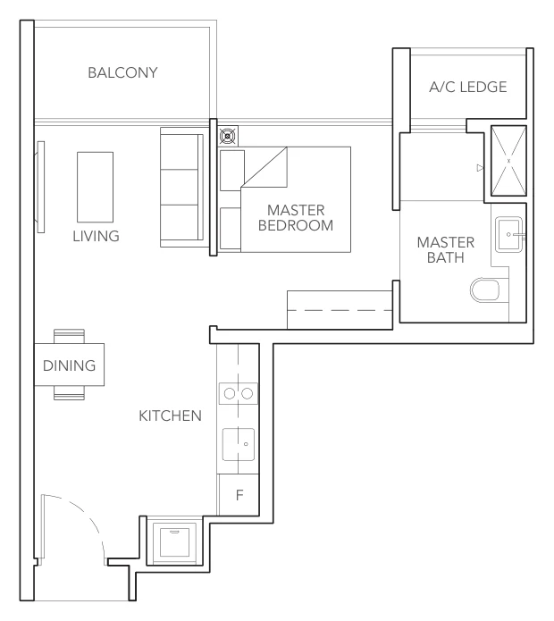 Sturdee Residences floor plan, type A1: 1-Bedroom, 420 sq ft