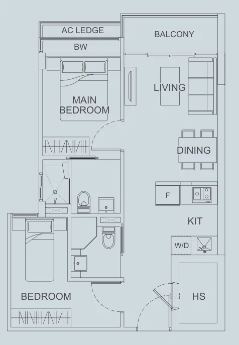 Suites De Laurel floor plan, type A: 2-Bedroom, 646 sq ft