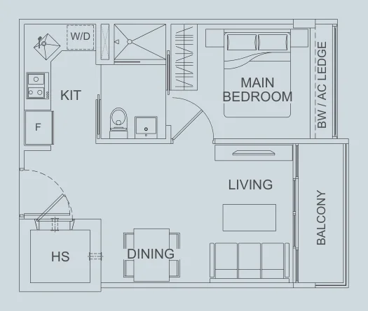 Suites De Laurel floor plan, type C: 1-Bedroom, 484 sq ft