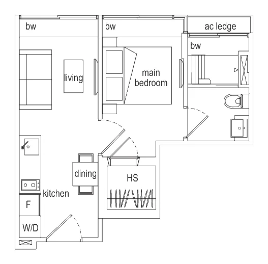 Suites @ Eunos floor plan, type C: 1-Bedroom, 344 sq ft