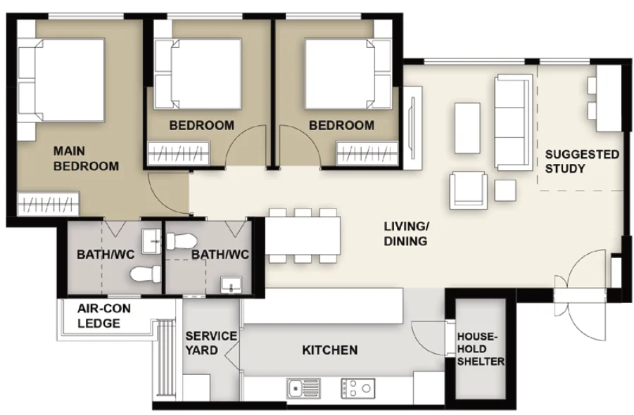 Sun Plaza Spring floor plan, type 5R: 5-room, 113 sqm, 1,216 sq ft