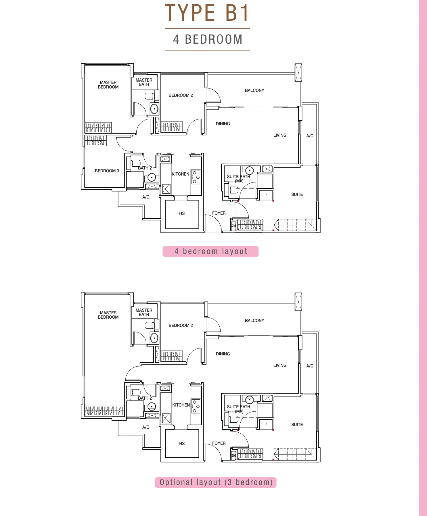 Sunnyvale Residences floor plan, type B1: 4-Bedroom, 1,119 sq ft