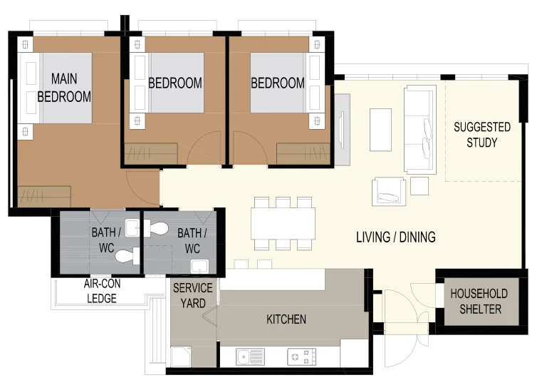 Tampines GreenBloom floor plan, type 5R: 5-room, 113 sqm, 1,216 sq ft