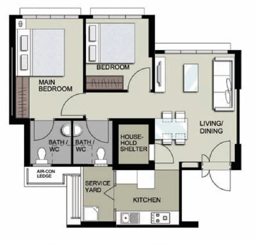 Tampines GreenEdge floor plan, type 3R: 3-room, 67 sqm, 721 sq ft