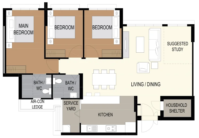 Tampines GreenFlora floor plan, type 5R: 5-room, 113 sqm, 1,216 sq ft