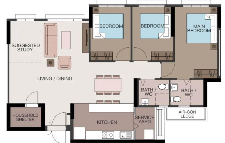 Tampines GreenFoliage floor plan, type 5R: 5-room, 113 sqm, 1,216 sq ft