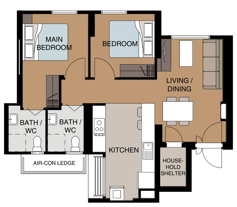 Tampines GreenGem floor plan, type 3R: 3-room, 70 sqm, 753 sq ft
