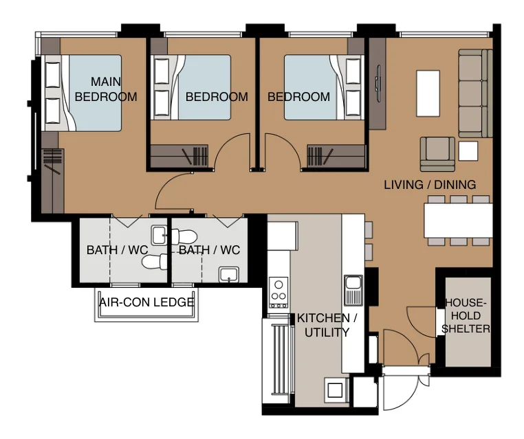 Tampines GreenGlen floor plan, type 4R: 4-room, 94 to 95 sqm, 1,012 sq ft