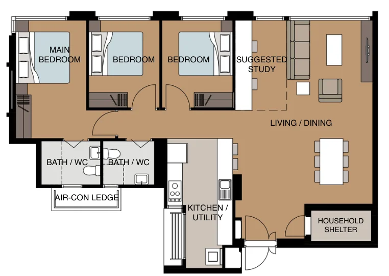 Tampines GreenGlen floor plan, type 5R: 5-room, 113 sqm, 1,216 sq ft