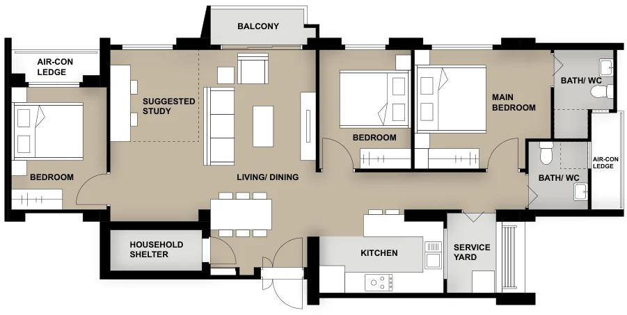 Tampines GreenJade floor plan, type 5R: 5-room, 116 sqm, 1,249 sq ft