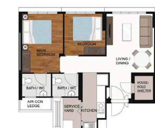 Tampines GreenWeave floor plan, type 3R: 3-room, 68 sqm, 732 sq ft