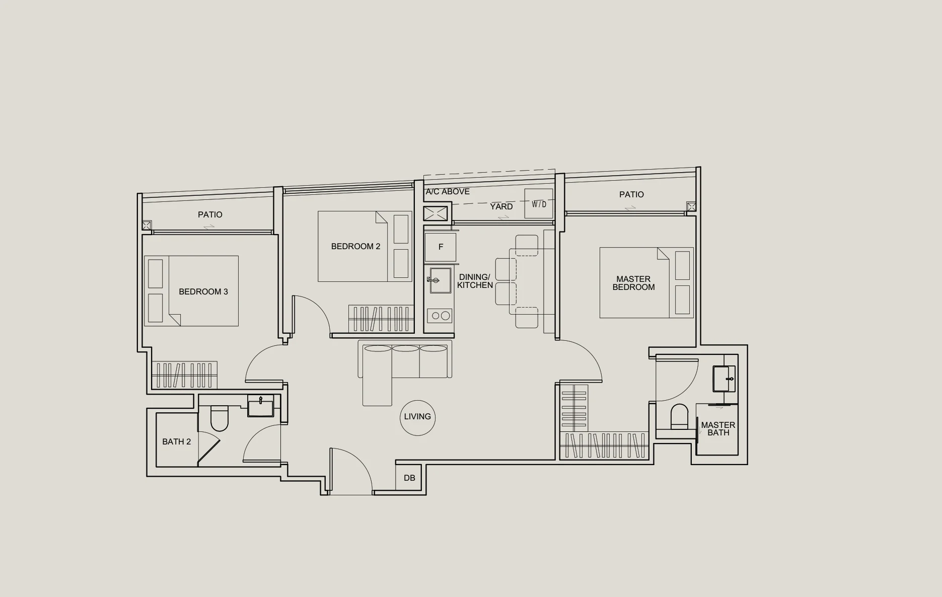TEDGE floor plan, type B2: 3-Bedroom, 818 sq ft
