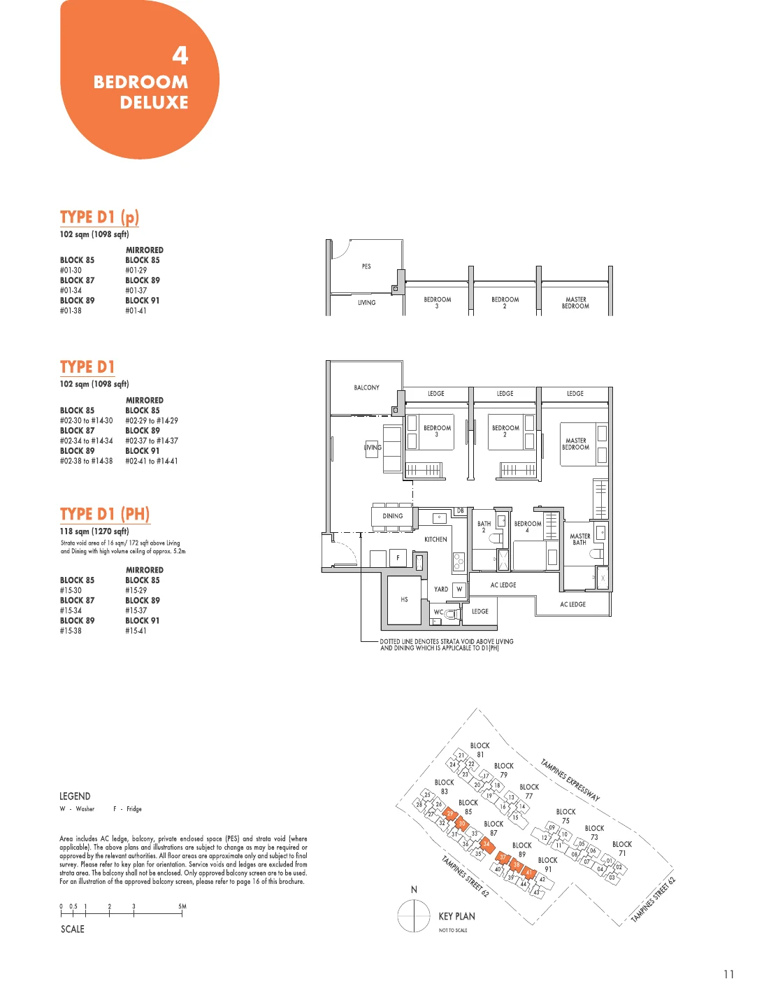 Tenet floor plan, type D1: 4-Bedroom, 1,098 sq ft