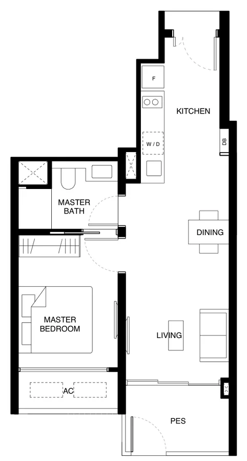 Tengah Garden Residences floor plan, type (1)b: 1-Bedroom, 517 sq ft