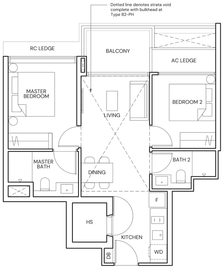 Terra Hill floor plan, type B2-PH: 2 Bedroom Penthouse, 840 sq ft