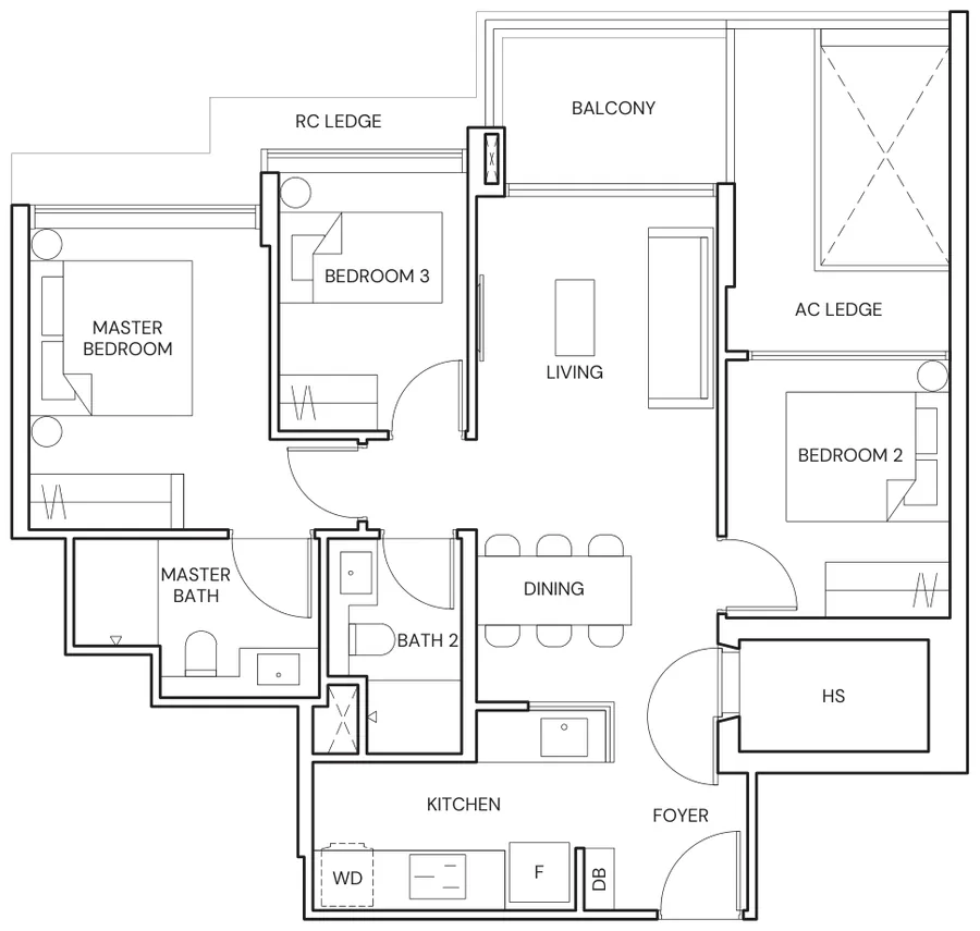 Terra Hill floor plan, type C1: 3 Bedroom, 904 sq ft