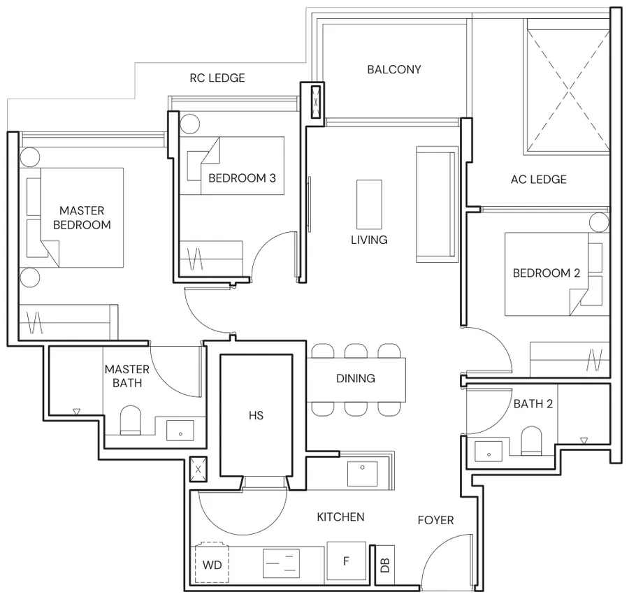 Terra Hill floor plan, type C2: 3 Bedroom, 904 sq ft
