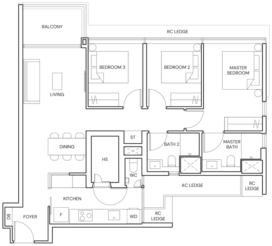 Terra Hill floor plan, type C4: 3 Bedroom, 1,076 sq ft