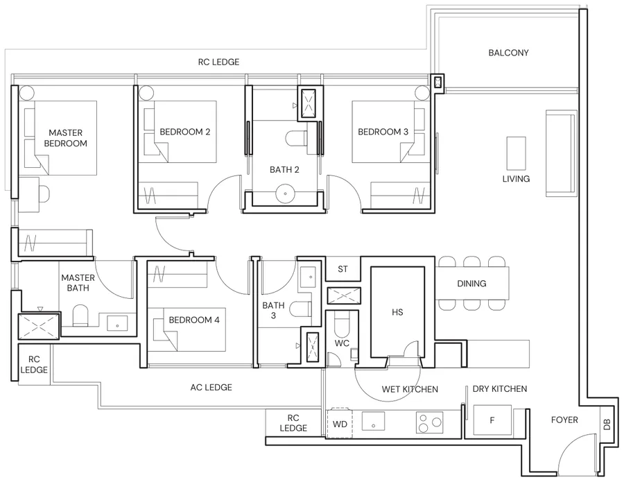 Terra Hill floor plan, type D1: 4 Bedroom, 1,302 sq ft