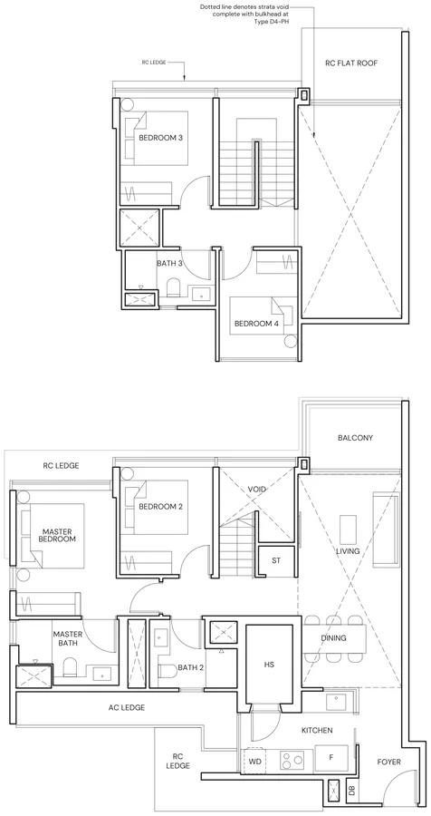 Terra Hill floor plan, type D4-PH: 4 Bedroom Penthouse, 1,539 sq ft