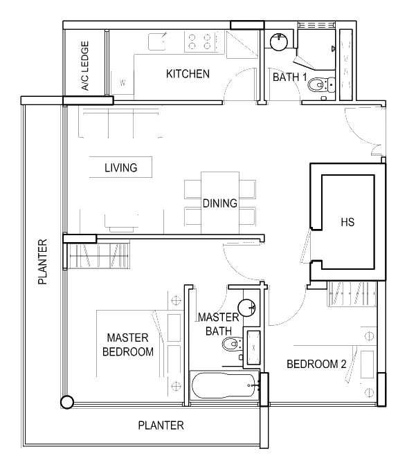 The Adara floor plan, type B: 2-Bedroom, 850 sq ft
