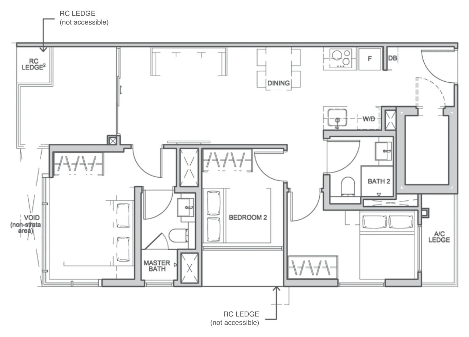 The Addition floor plan, type B1: 3-Bedroom (some with study), 797 sq ft