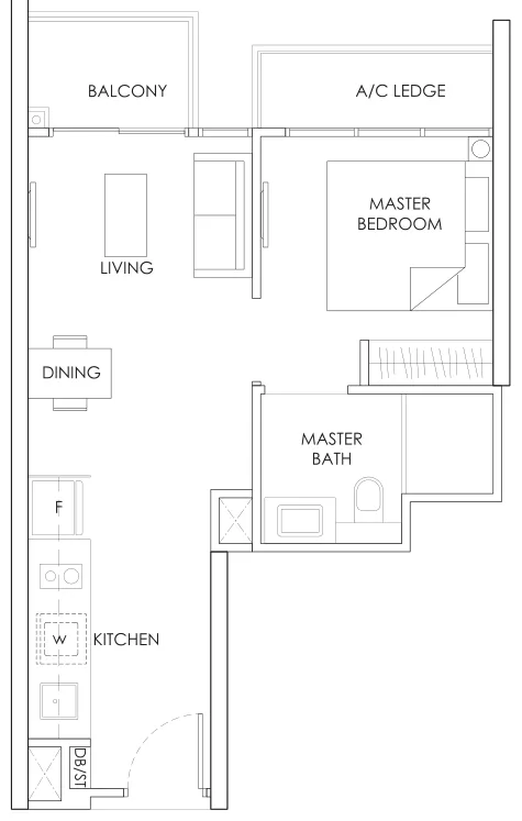 The Alps Residences floor plan, type A1: 1-Bedroom, 441 sq ft