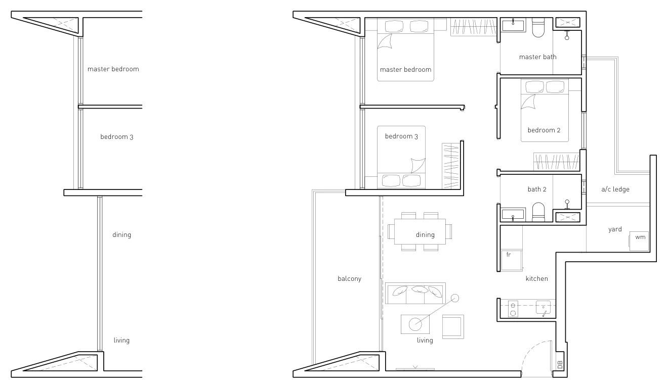 The Amore floor plan, type B1a: 3-Bedroom, 883 sq ft