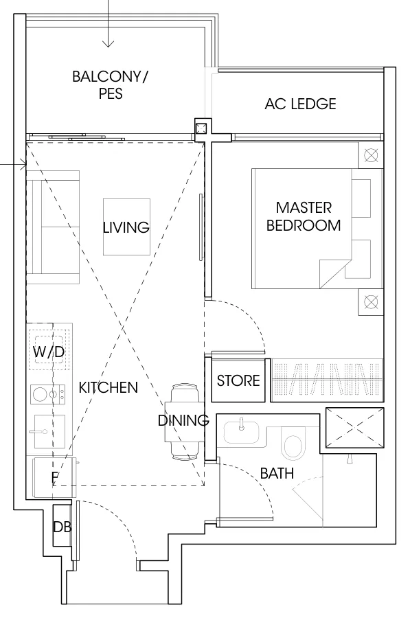 The Antares floor plan, type A1: 1-Bedroom, 452 sq ft