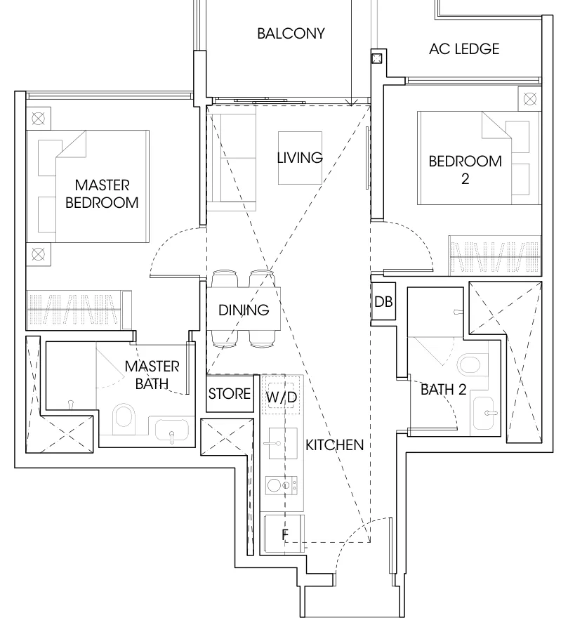 The Antares floor plan, type B3: 2-Bedroom, 657 sq ft