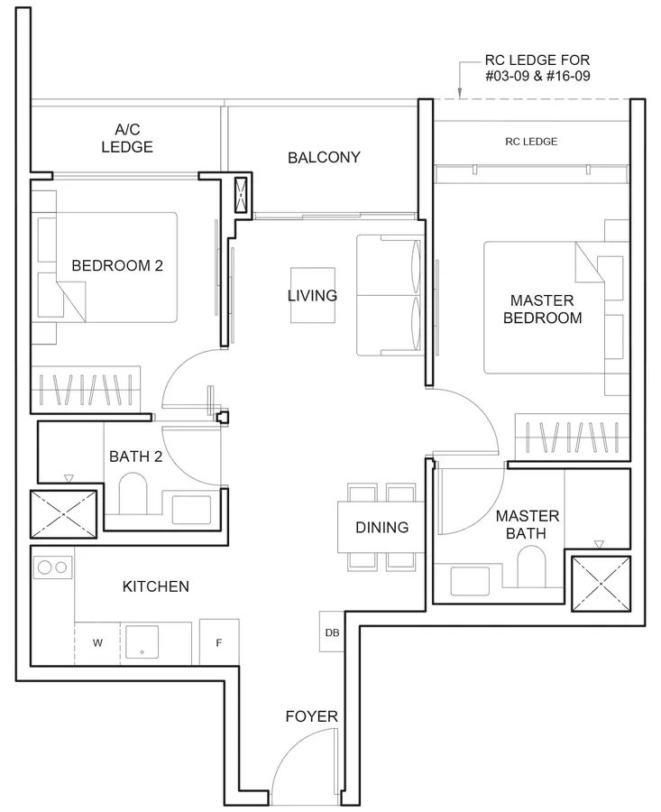 The Arcady at Boon Keng floor plan, type B2: 2-Bedroom, 678 sq ft