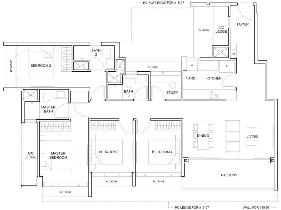 The Arcady at Boon Keng floor plan, type D1: 4-Bedroom + Study, 1,410 sq ft