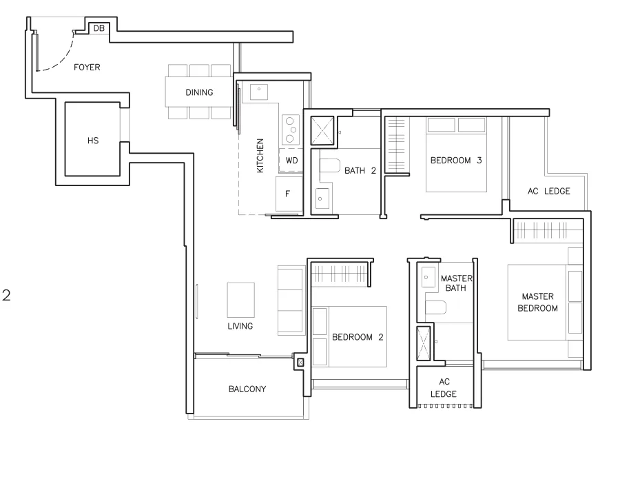 The Arden floor plan, type C1: 3-Bedroom Classic, 1,012 sq ft