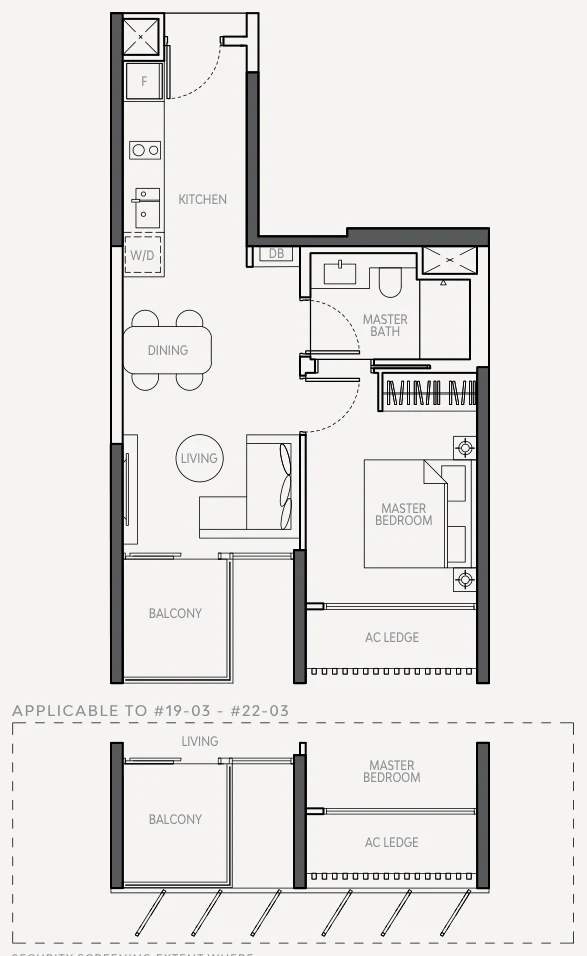 The Atelier floor plan, type A: 1-Bedroom (Uno), 549 sq ft