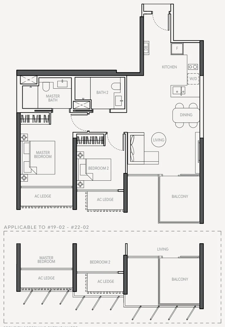 The Atelier floor plan, type B1: 2-Bedroom (Duo), 872 sq ft