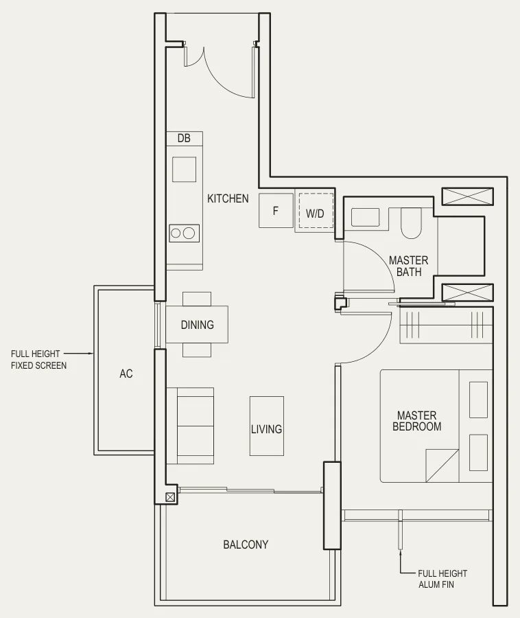 The Avenir floor plan, type (1)b: 1-Bedroom, 527 sq ft
