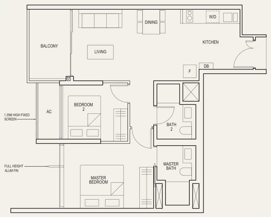 The Avenir floor plan, type (2)b: 2-Bedroom, 807 sq ft