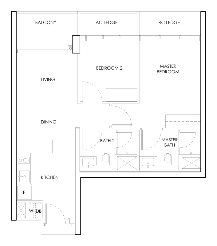 Chuan Park floor plan, type B1: 2-Bedroom, 700 sq ft