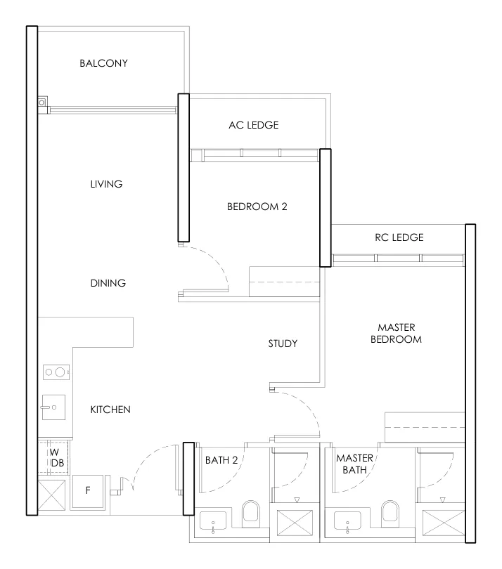 Chuan Park floor plan, type B2a: 2-Bedroom, 743 sq ft