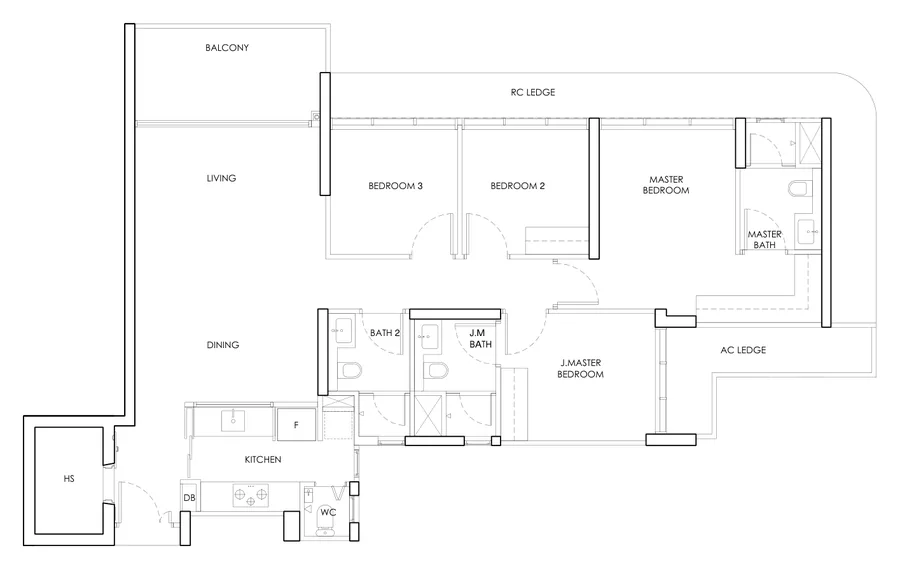 Chuan Park floor plan, type D2: 4-Bedroom, 1,389 sq ft