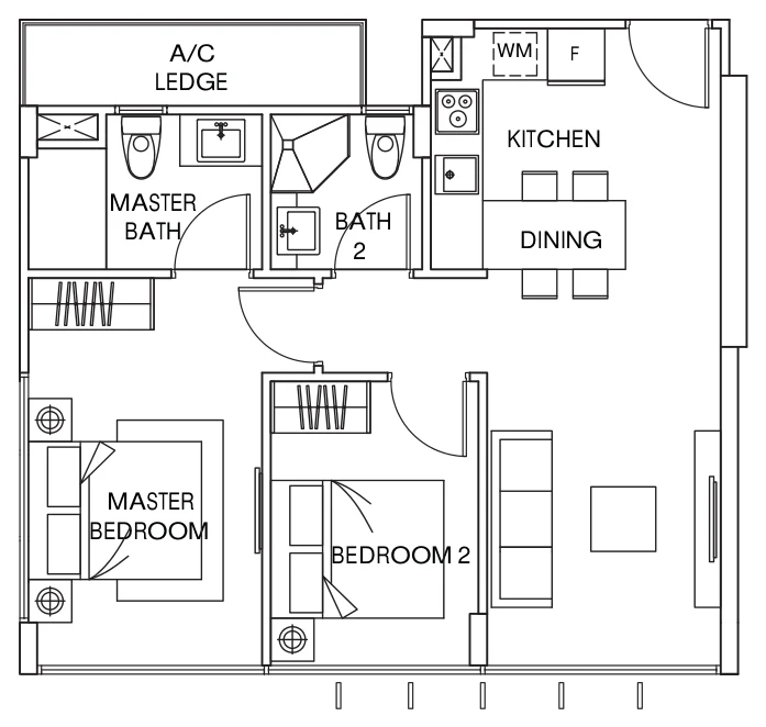The Citron Residences floor plan, type B6-1: 2-Bedroom, 646 sq ft