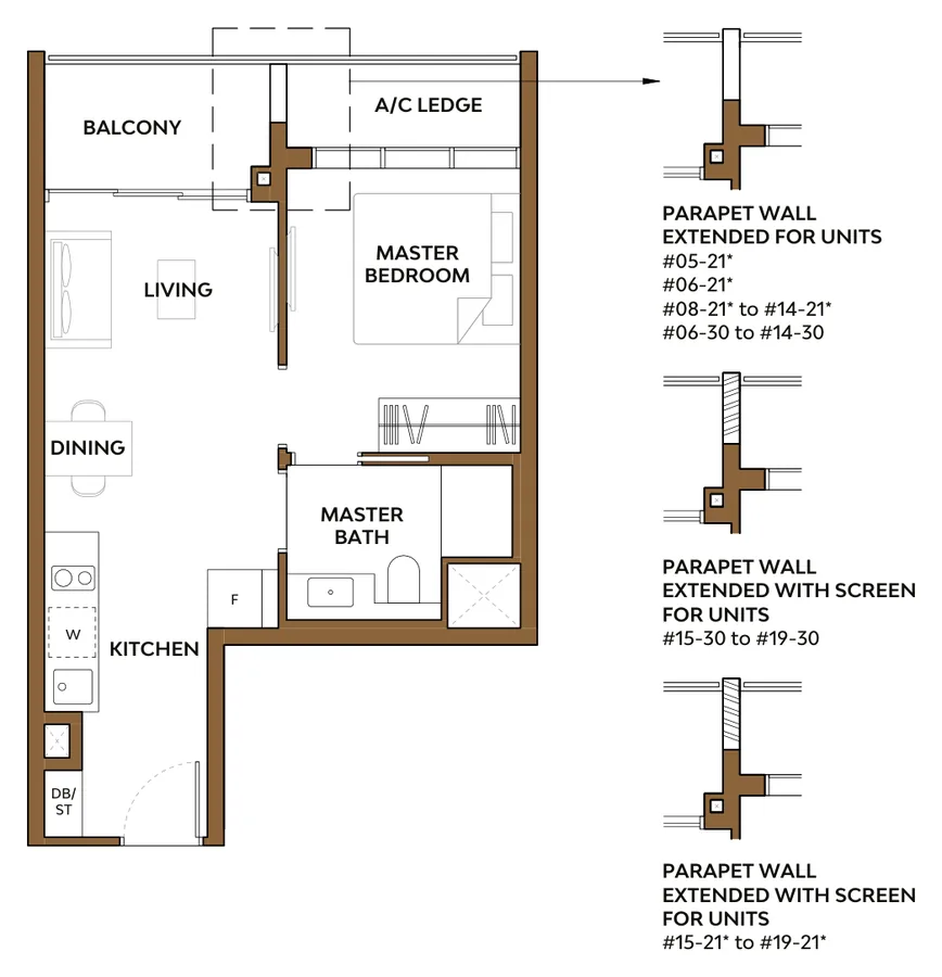 The Collective at One Sophia floor plan, type 1B1: 1-Bedroom Suite, 484 sq ft